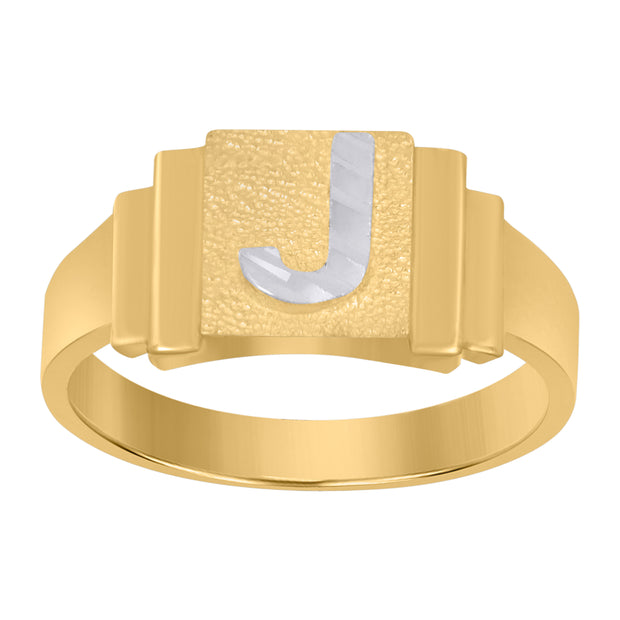 10Kt Two-Tone Gold Unisex Initial Alphabet J Ring