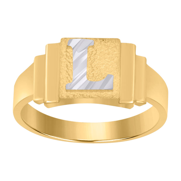 10kt Two-tone Gold Unisex Initial Alphabet L Ring