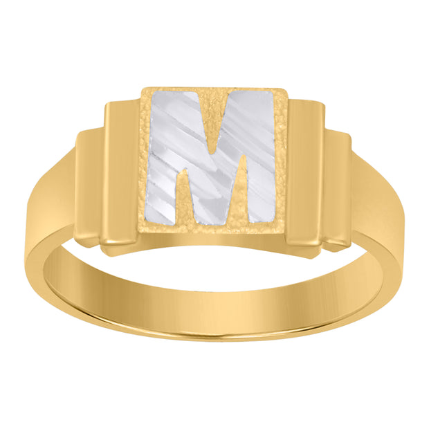 10Kt Two-Tone Gold Unisex Initial Alphabet M Ring