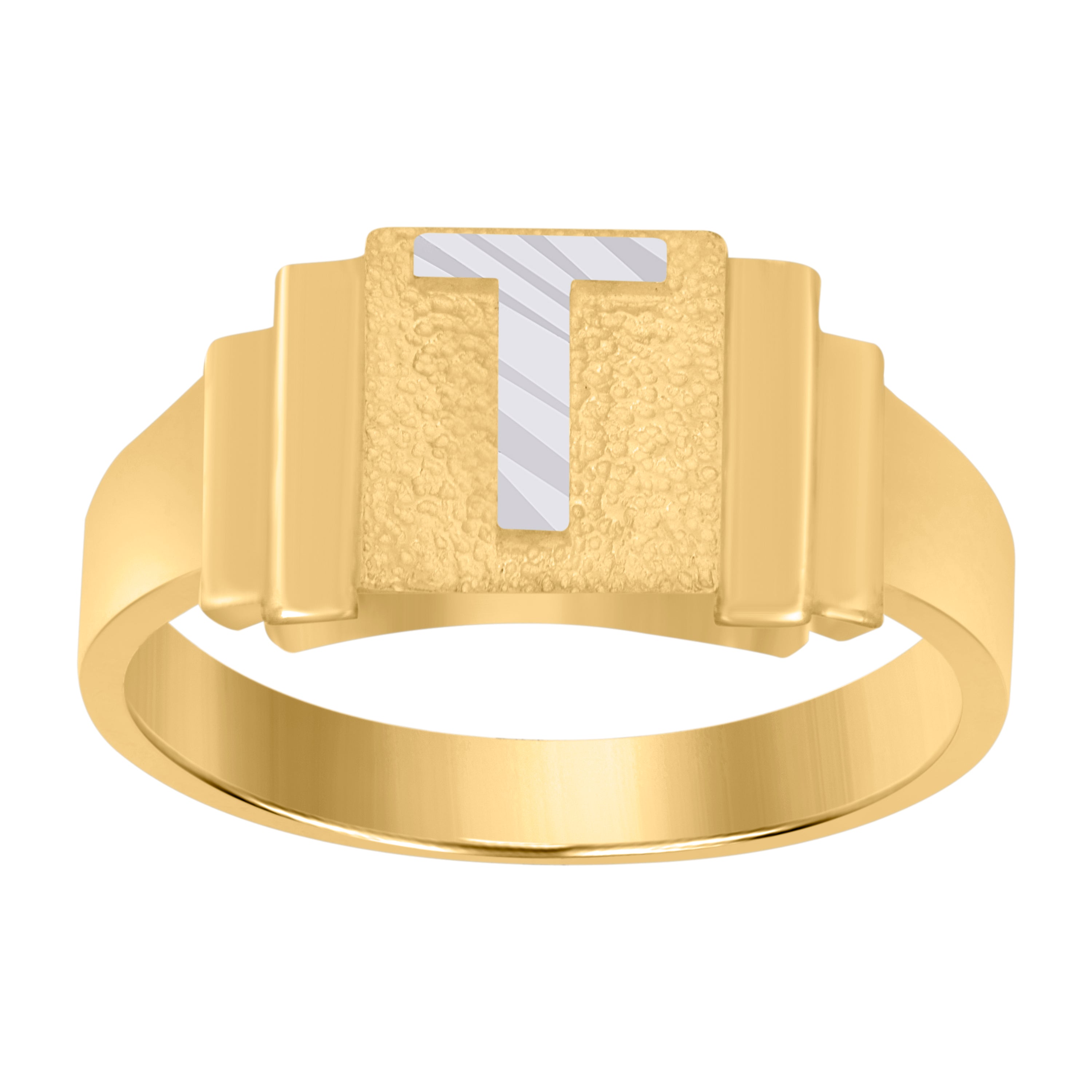 10kt Two-tone Gold Unisex Initial Alphabet T Ring