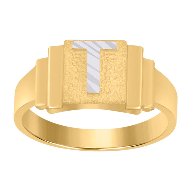 10kt Two-tone Gold Unisex Initial Alphabet T Ring