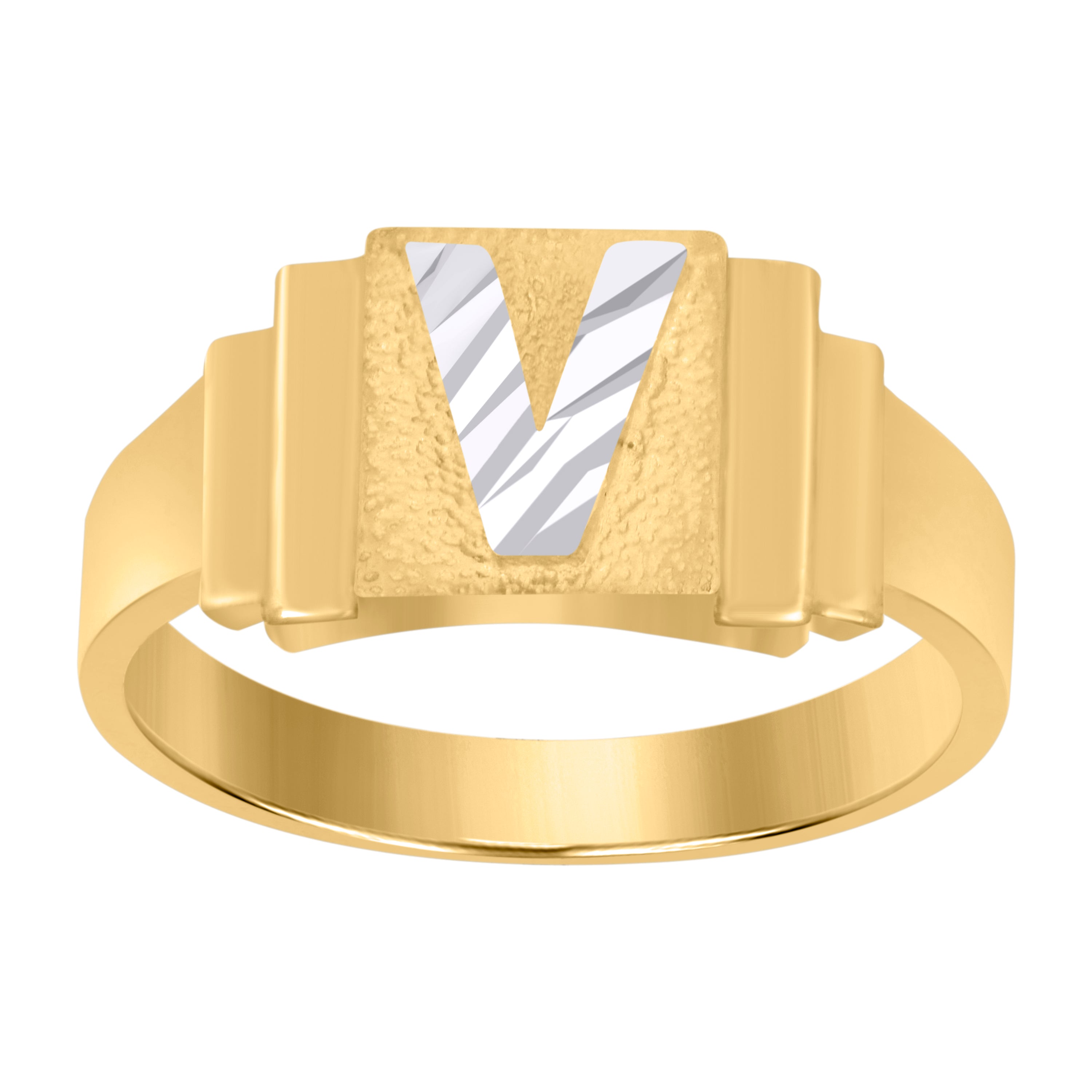 10kt Two-tone Gold Unisex Initial Alphabet V Ring