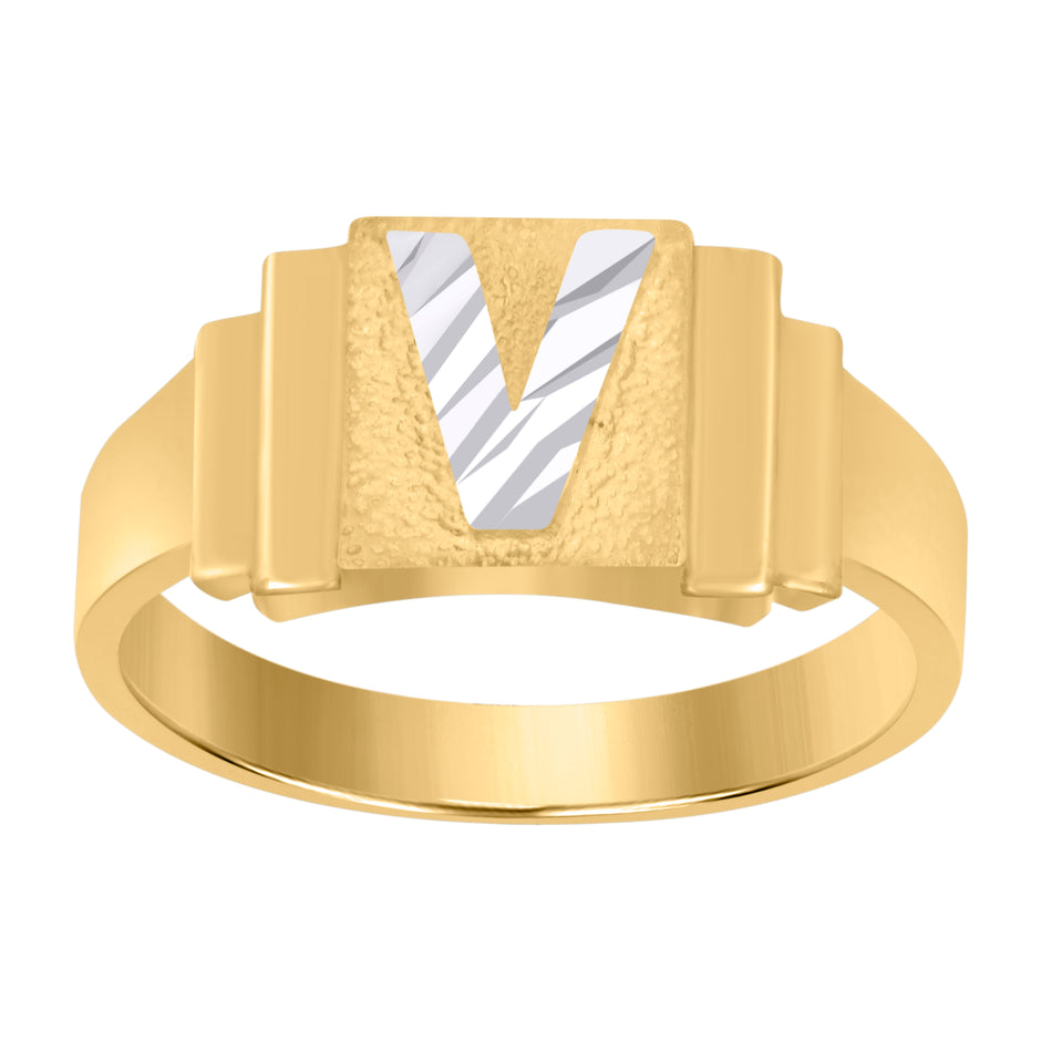 10kt Two-tone Gold Unisex Initial Alphabet V Ring
