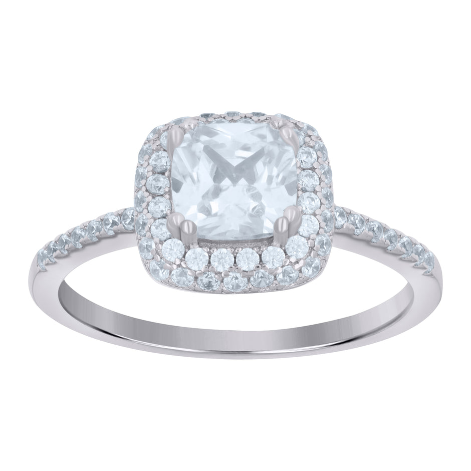 925 Sterling Silver Womens Cubic Zirconia Halo Ring Size 8