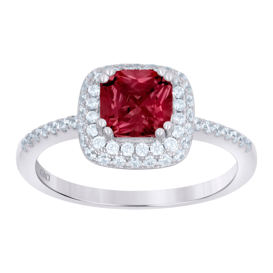 925 Sterling Silver Womens Red Cubic Zirconia Halo Ring Size 6