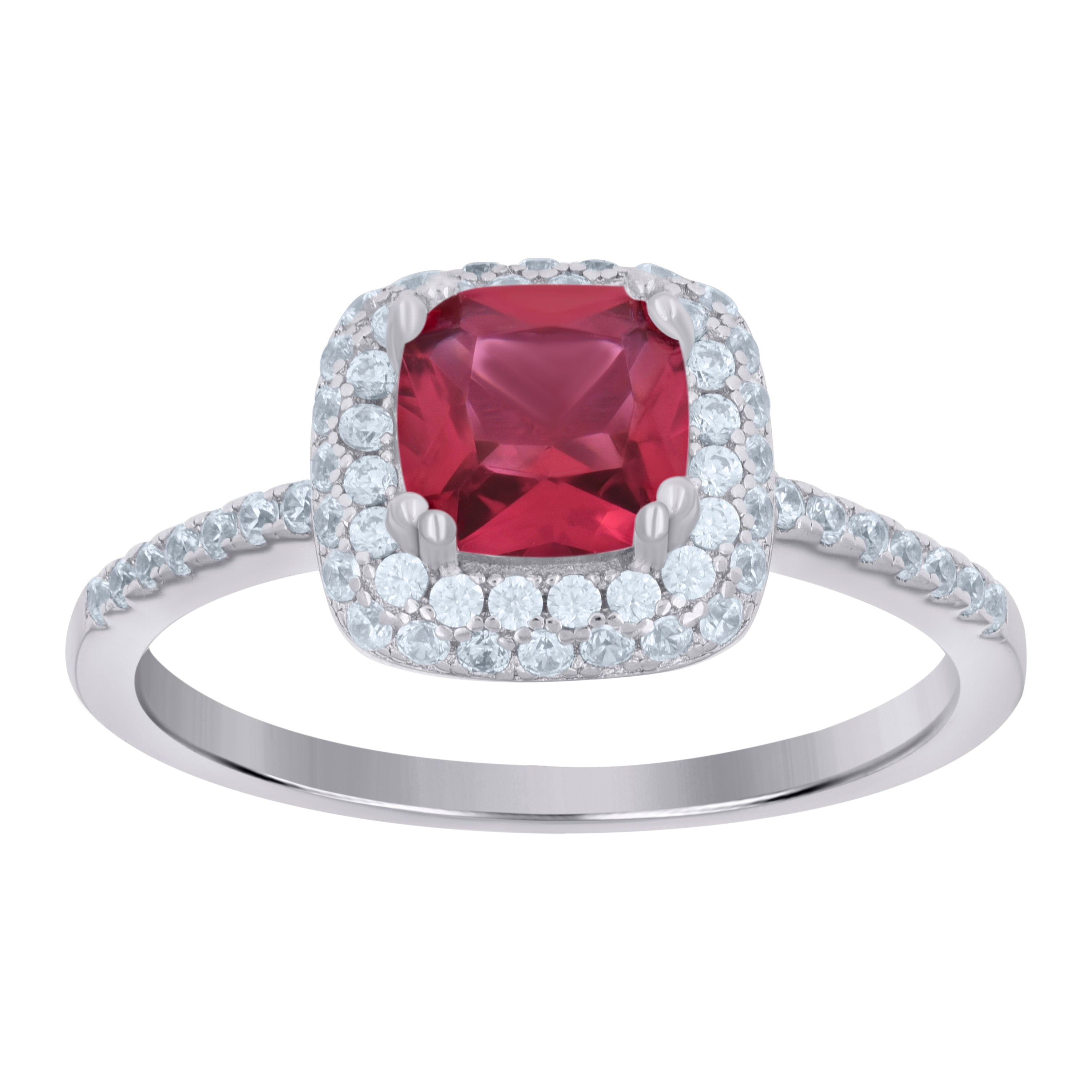 925 Sterling Silver Womens Red Cubic Zirconia Halo Ring Size 8 - SLV-65254