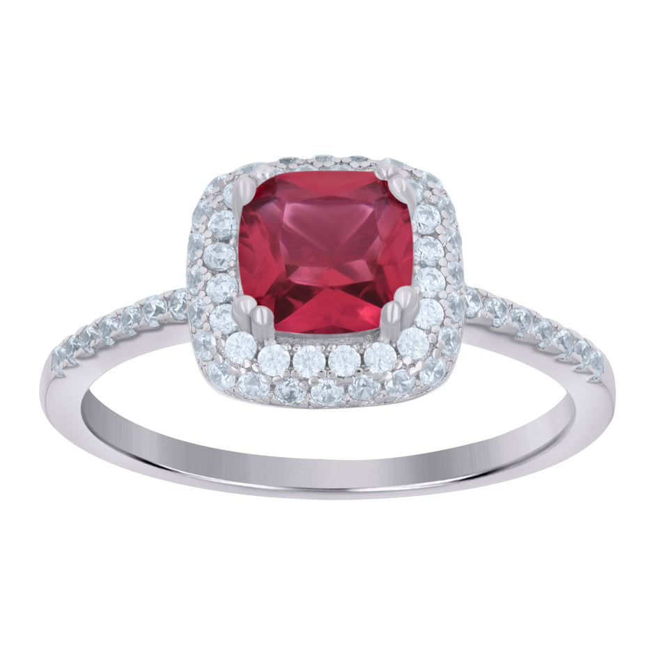 925 Sterling Silver Womens Red Cubic Zirconia Halo Ring Size 8 - SLV-65254