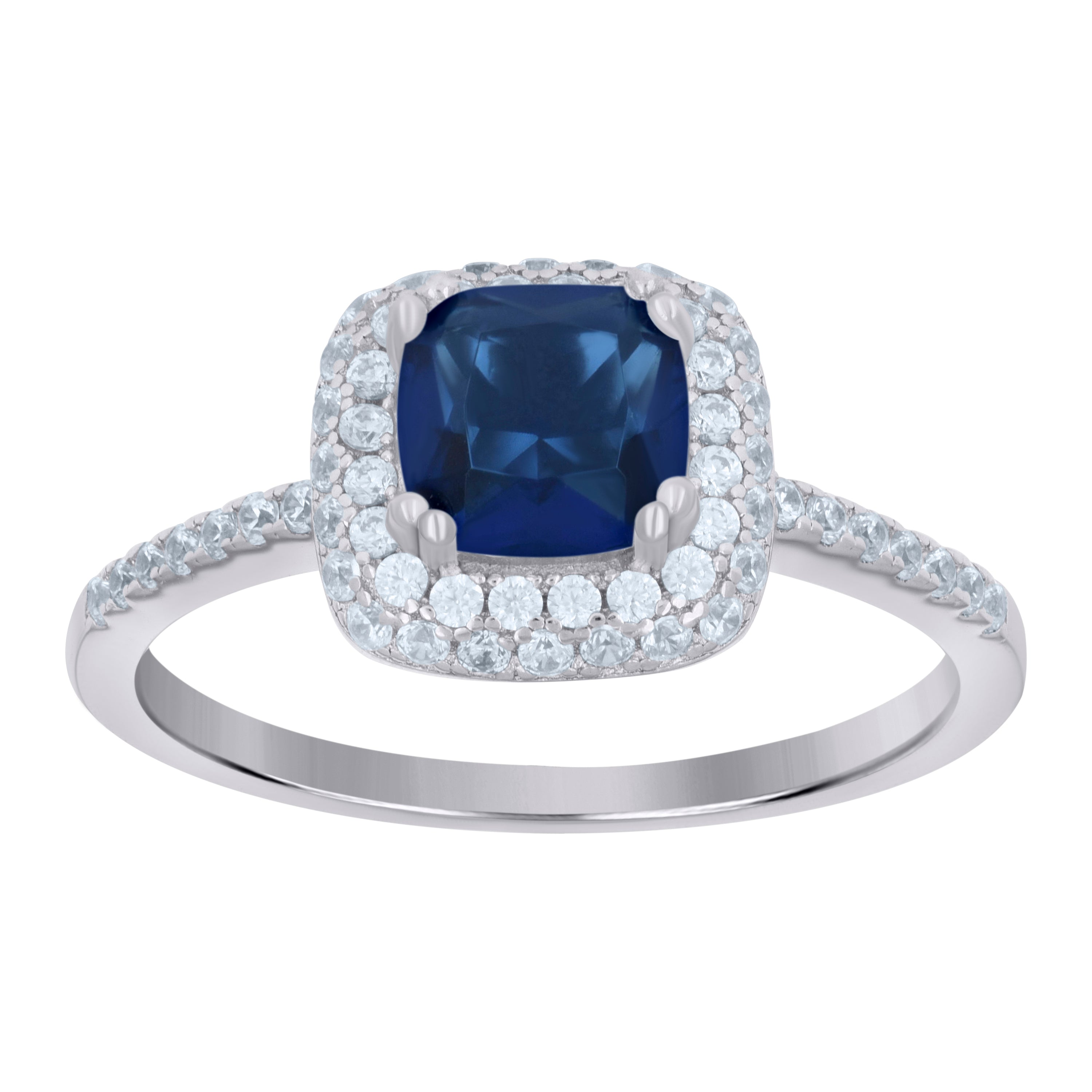 925 Sterling Silver Womens Royal Blue Cubic Zirconia Halo Ring Size 8 - SLV-69710