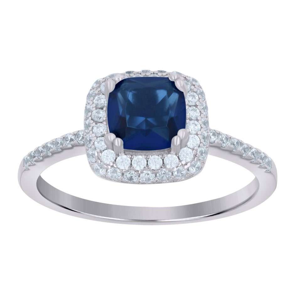 925 Sterling Silver Womens Royal Blue Cubic Zirconia Halo Ring Size 8 - SLV-69710