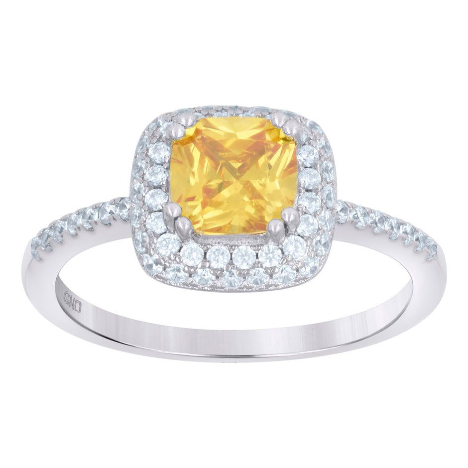 925 Sterling Silver Womens Yellow Cubic Zirconia Halo Ring Size 7 - SLV-65260