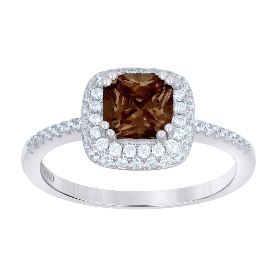 925 Sterling Silver Womens Brown Cubic Zirconia Halo Ring Size 7