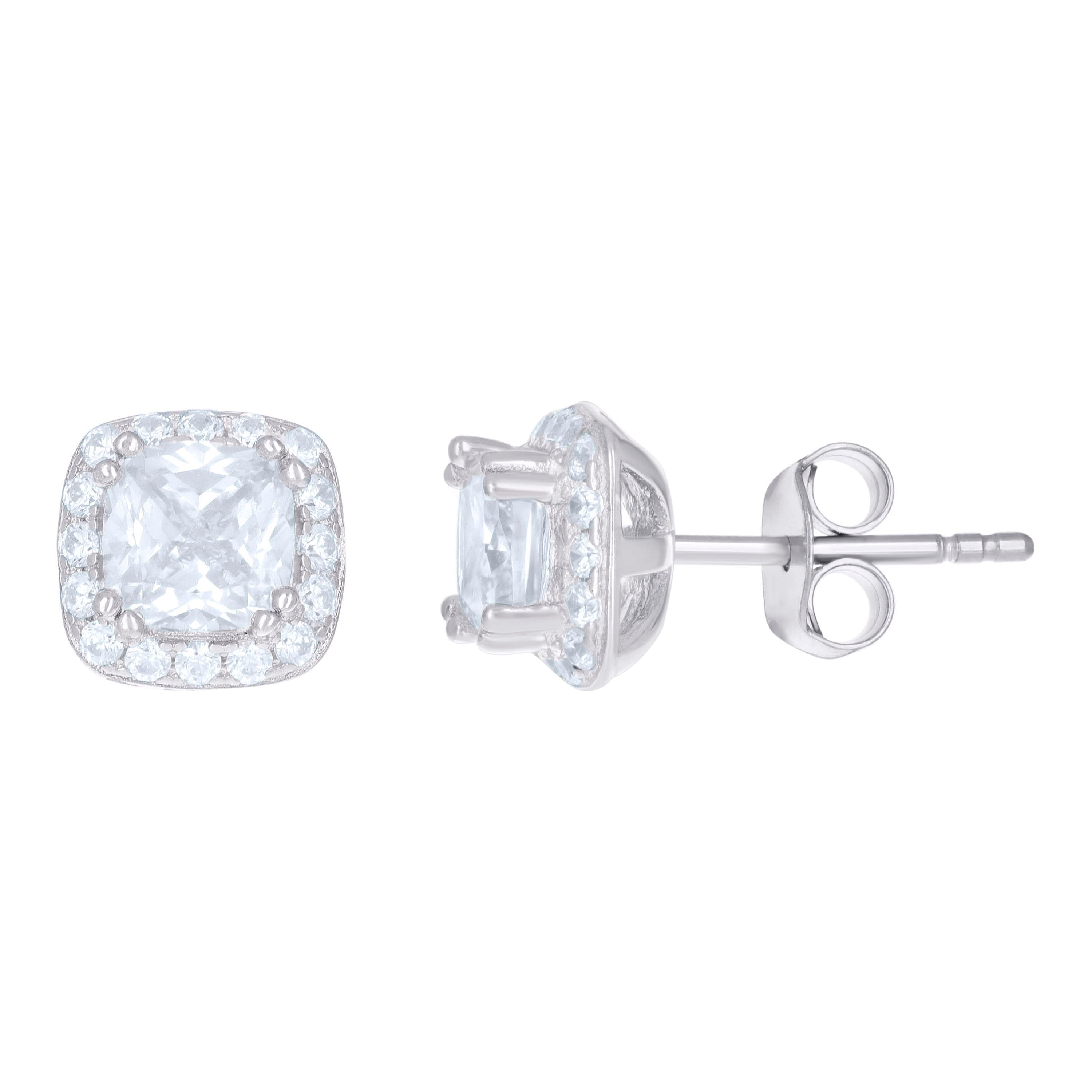 925 Sterling Silver Womens Cubic Zirconia Square Stud Earrings