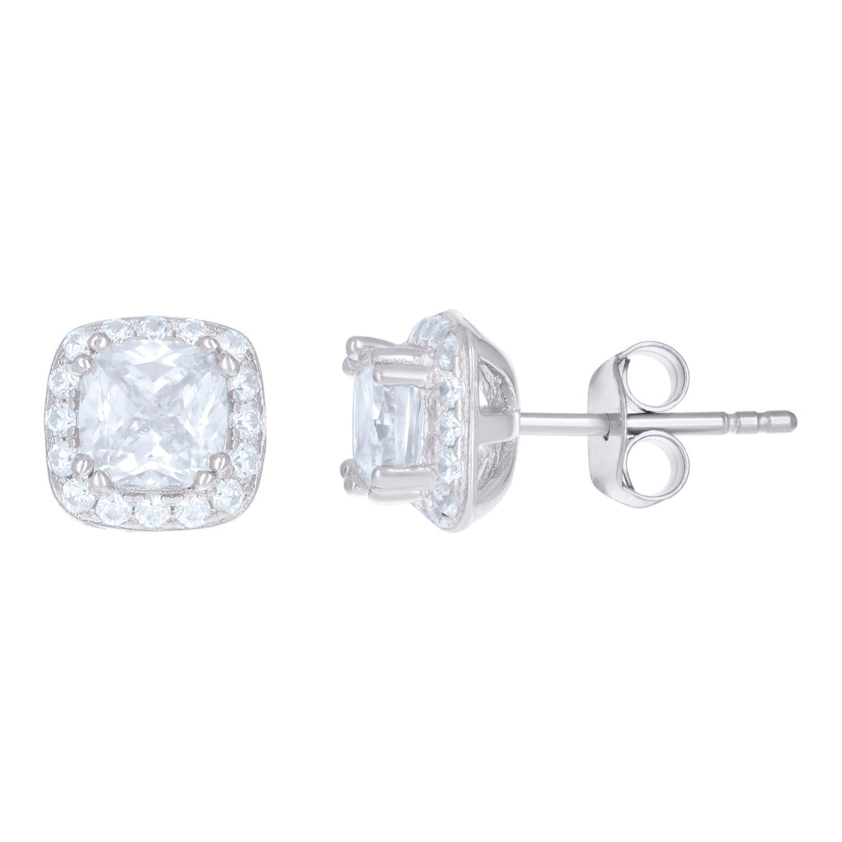 925 Sterling Silver Womens Cubic Zirconia Square Stud Earrings