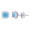 925 Sterling Silver Womens Aqua Cubic Zirconia Square Stud Earrings