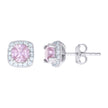 925 Sterling Silver Womens Pink Cubic Zirconia Square Stud Earrings