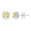 925 Sterling Silver Womens Yellow Cubic Zirconia Square Stud Earrings