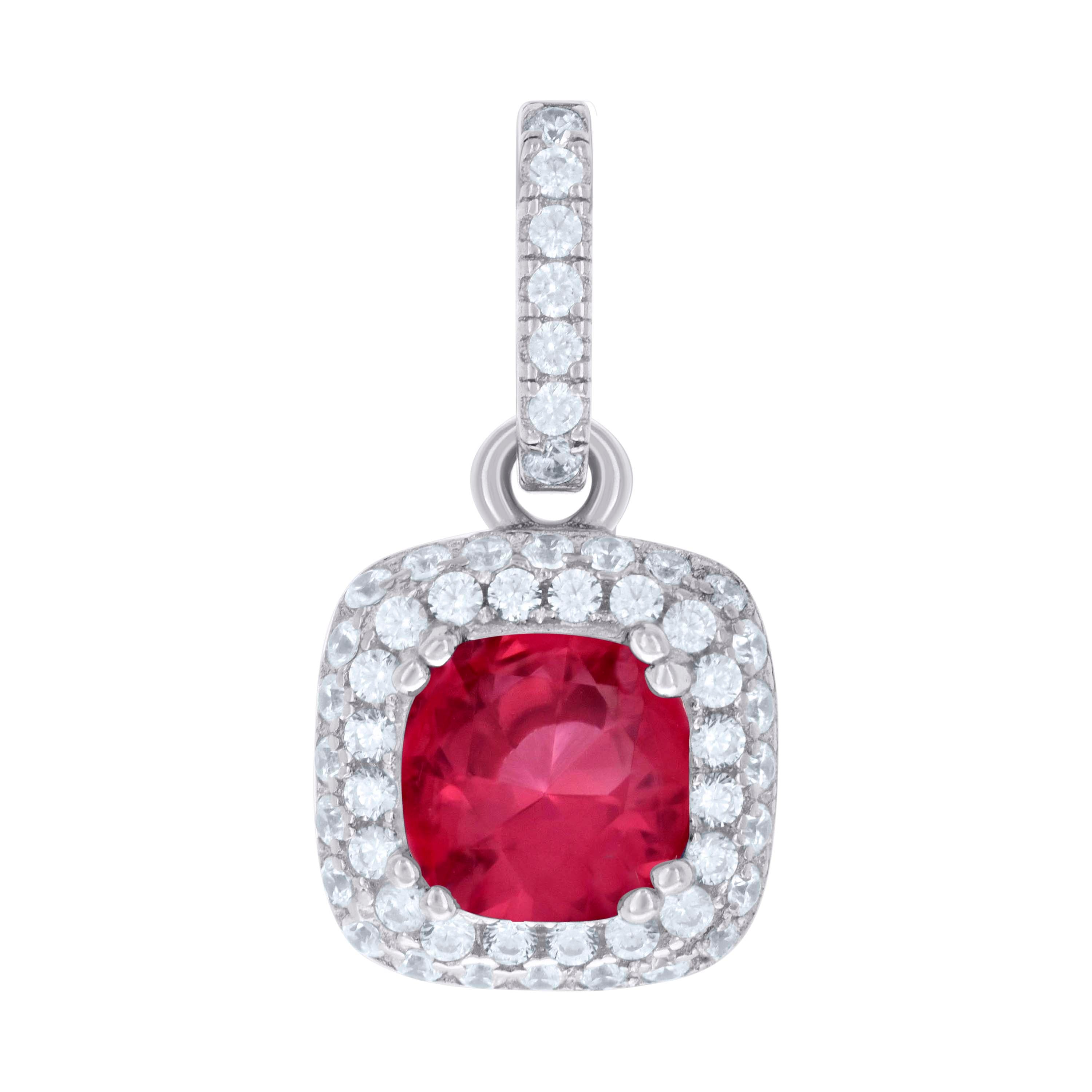 925 Sterling Silver Womens Red Cubic Zirconia Fashion Square Charm Pendant