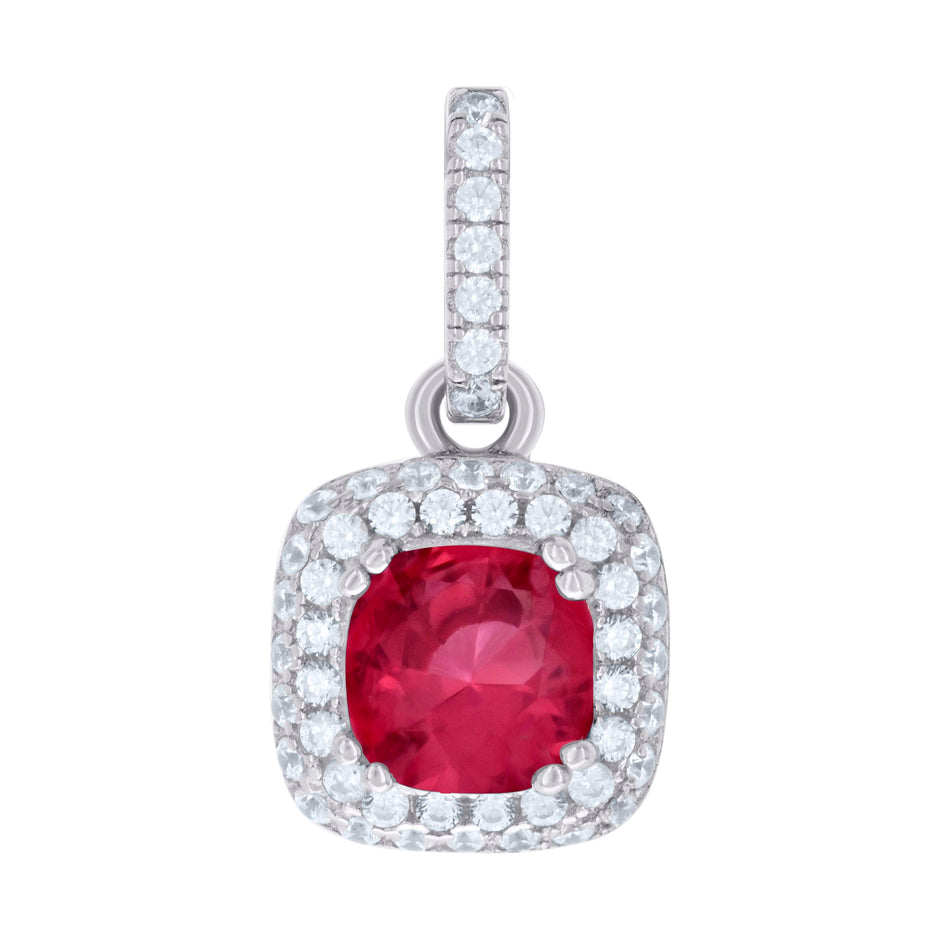 925 Sterling Silver Womens Red Cubic Zirconia Fashion Square Charm Pendant