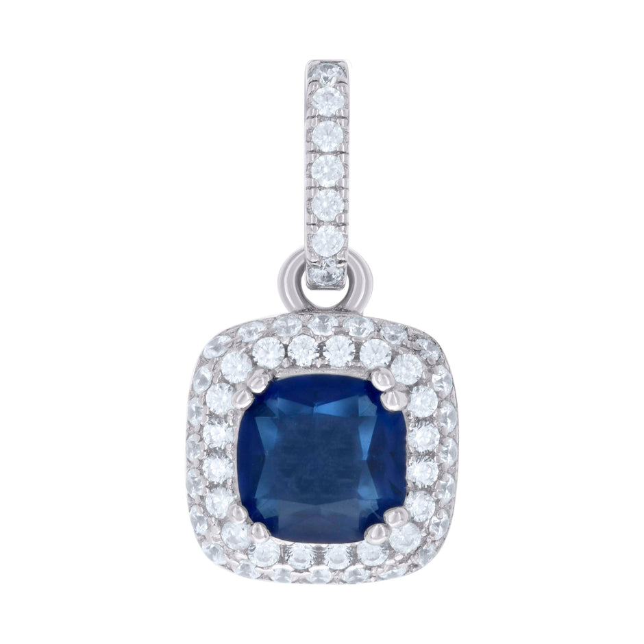 925 Sterling Silver Womens Royal Blue Cubic Zirconia Fashion Square Charm Pendant