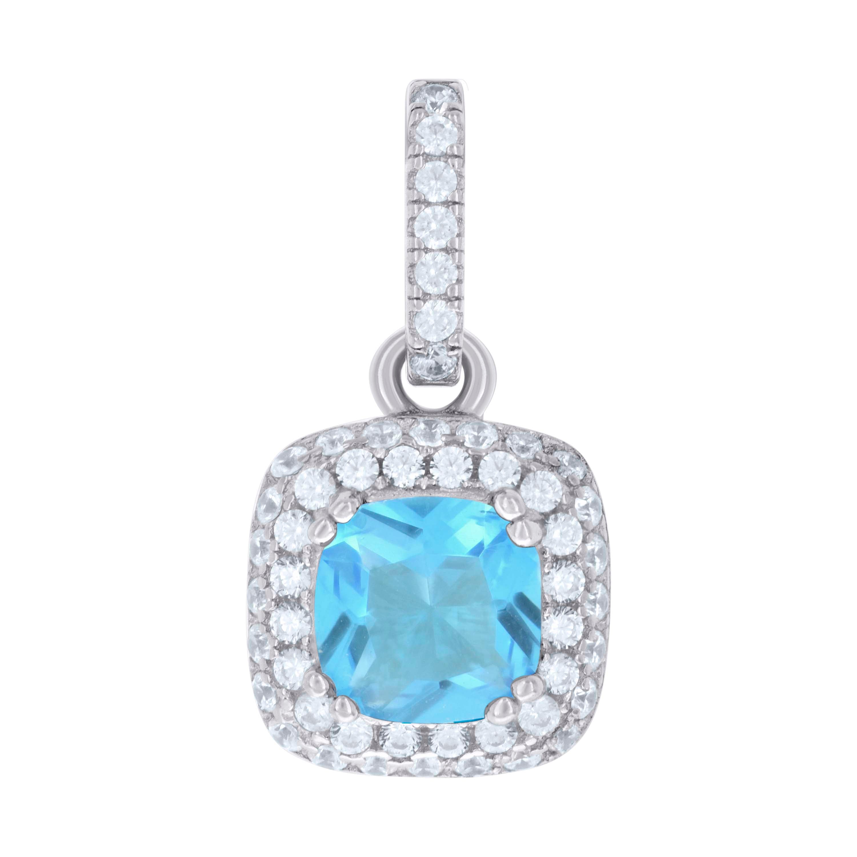 925 Sterling Silver Womens Aqua Cubic Zirconia Fashion Square Charm Pendant
