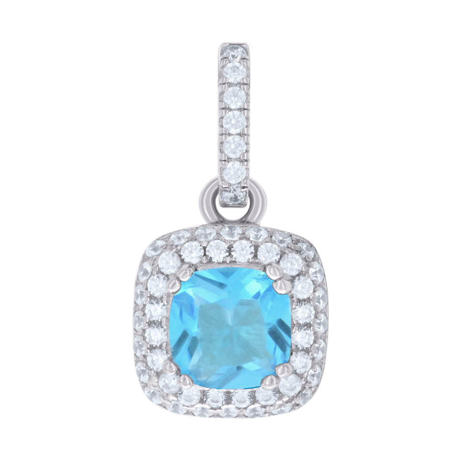 925 Sterling Silver Womens Aqua Cubic Zirconia Fashion Square Charm Pendant