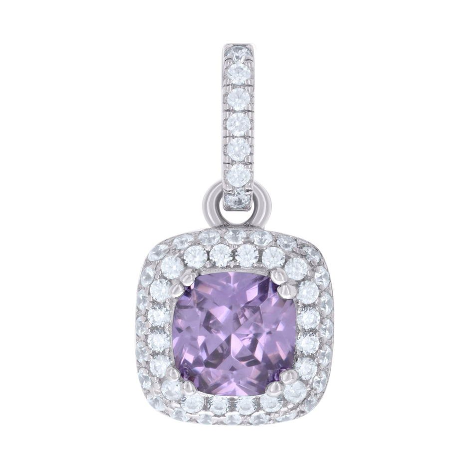 925 Sterling Silver Womens Purple Cubic Zirconia Fashion Square Charm Pendant