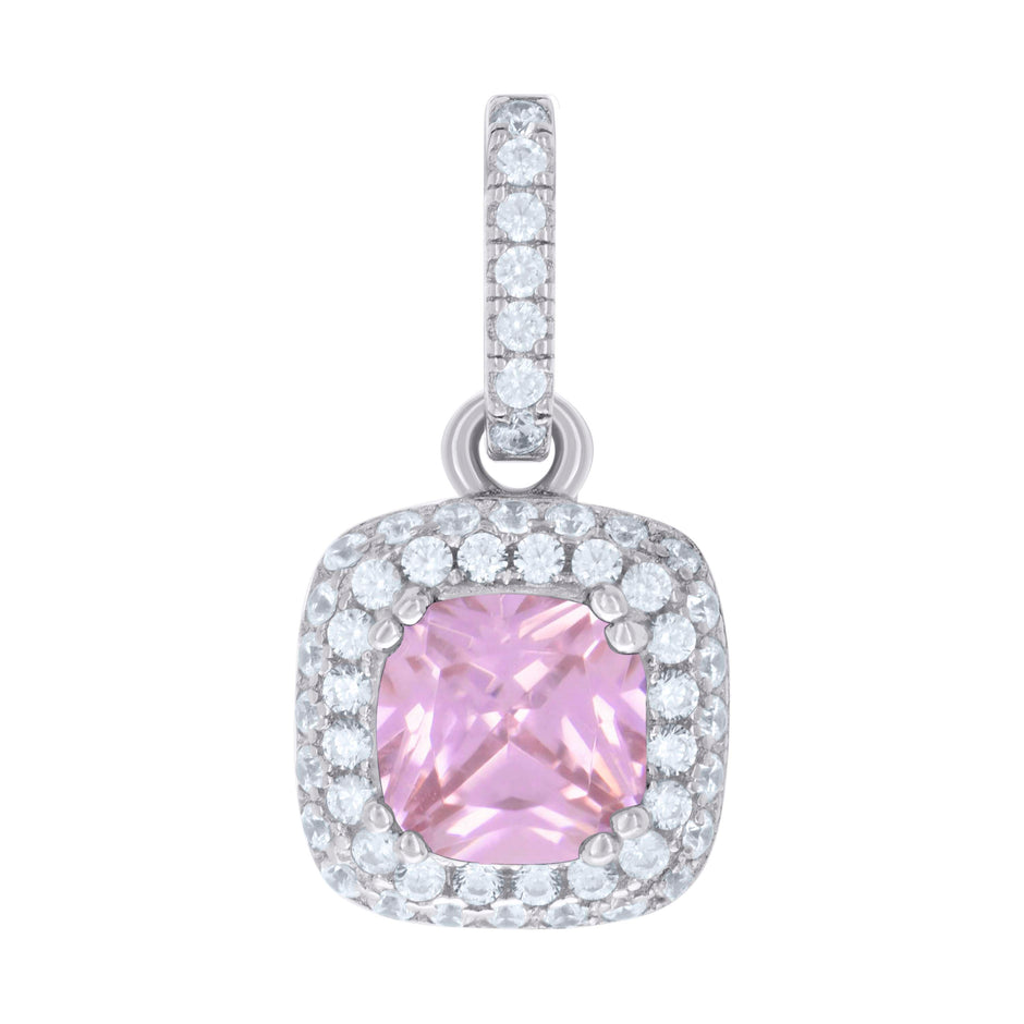 925 Sterling Silver Womens Pink Cubic Zirconia Fashion Square Charm Pendant