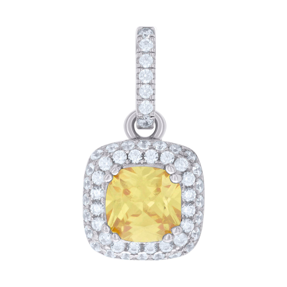 925 Sterling Silver Womens Yellow Cubic Zirconia Fashion Square Charm Pendant