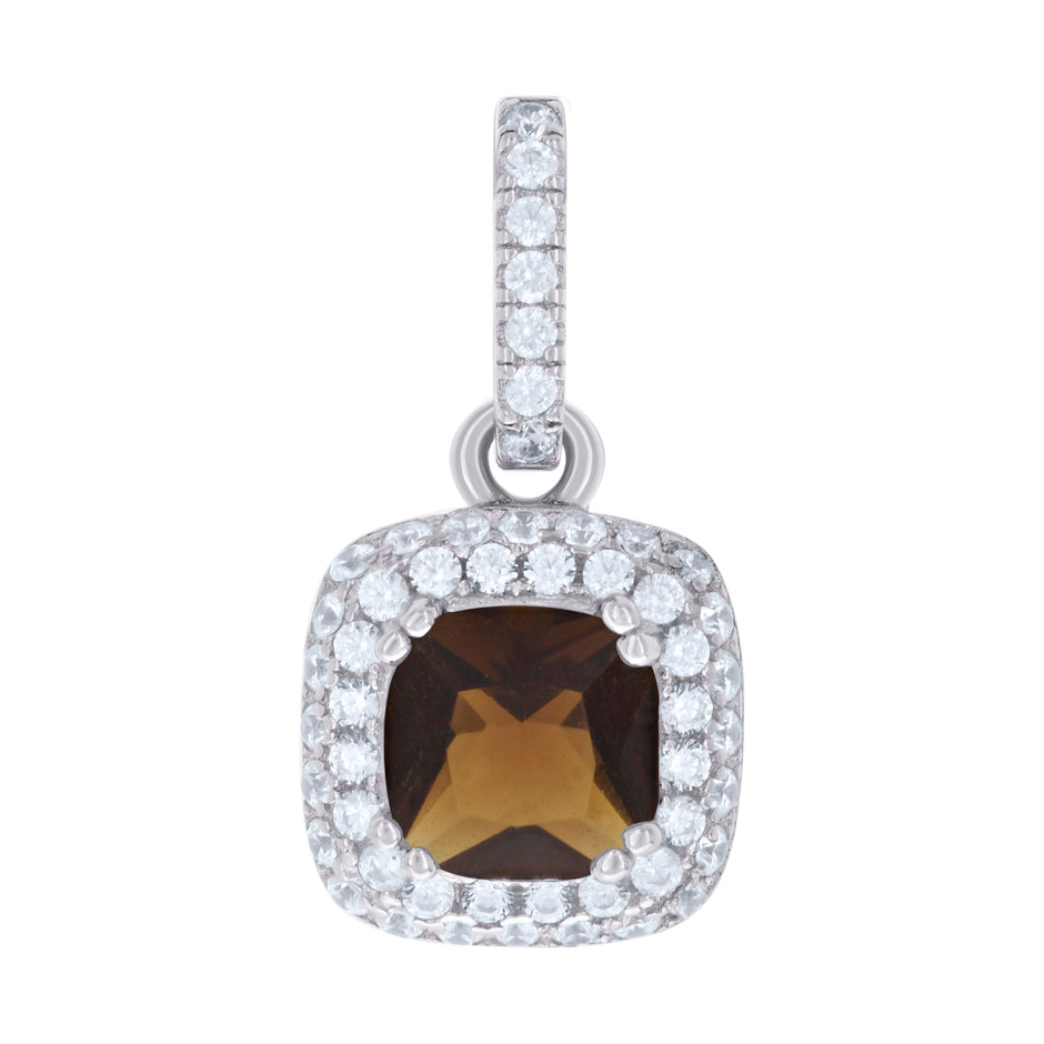 925 Sterling Silver Womens Brown Cubic Zirconia Fashion Square Charm Pendant