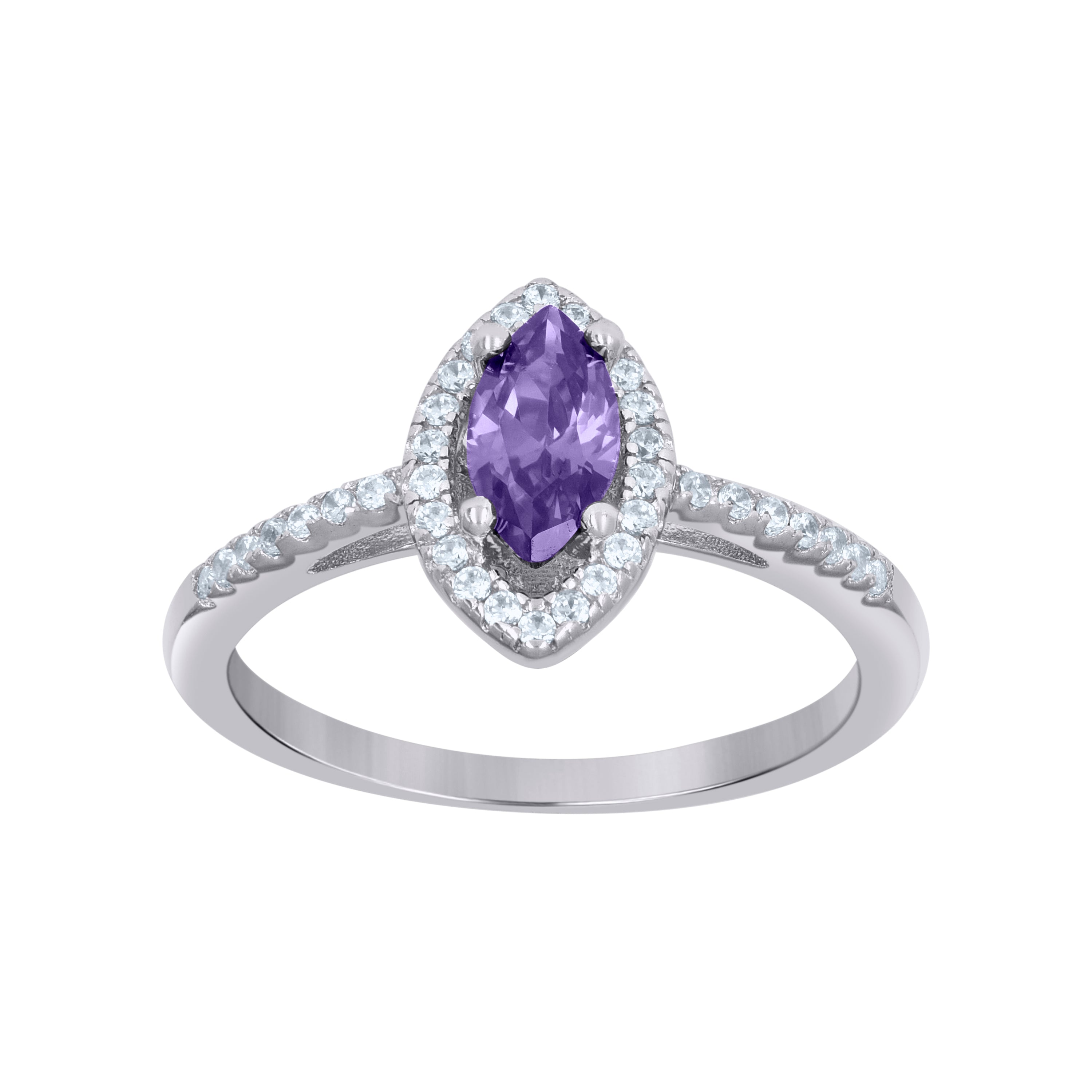 925 Sterling Silver Womens Purple Marquise Cubic Zirconia Fashion Ring Size 7 - SLV-65283