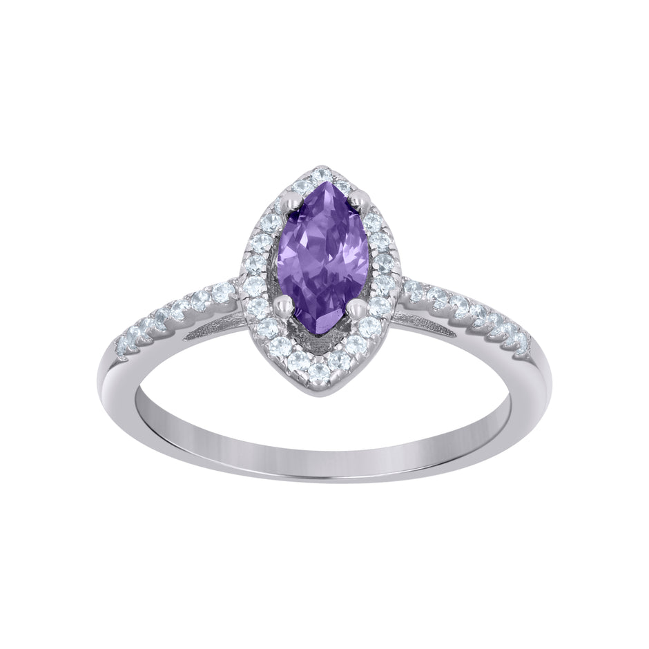925 Sterling Silver Womens Purple Marquise Cubic Zirconia Fashion Ring Size 7 - SLV-65283