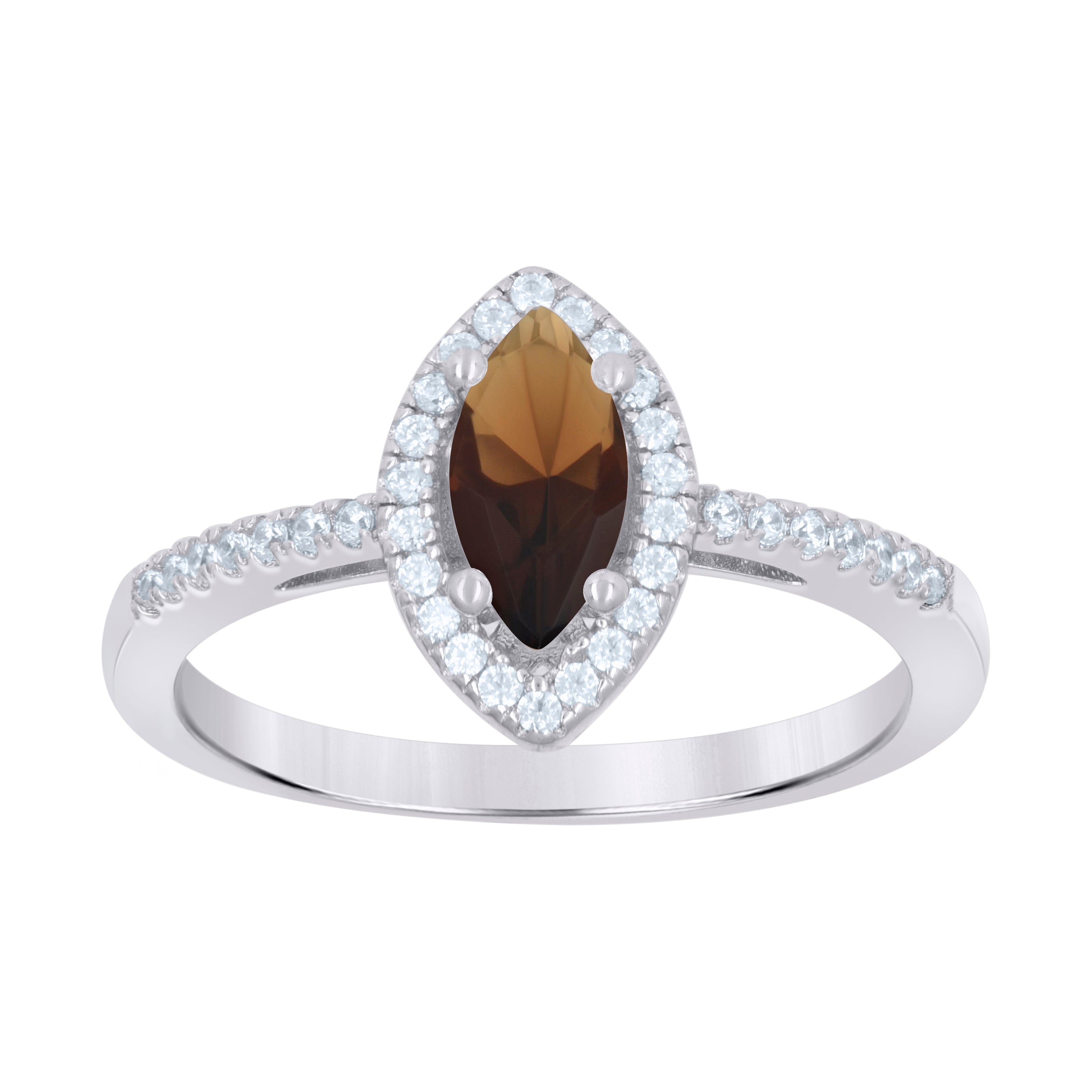 925 Sterling Silver Womens Brown Marquise Cubic Zirconia Fashion Ring Size 7 - SLV-65286