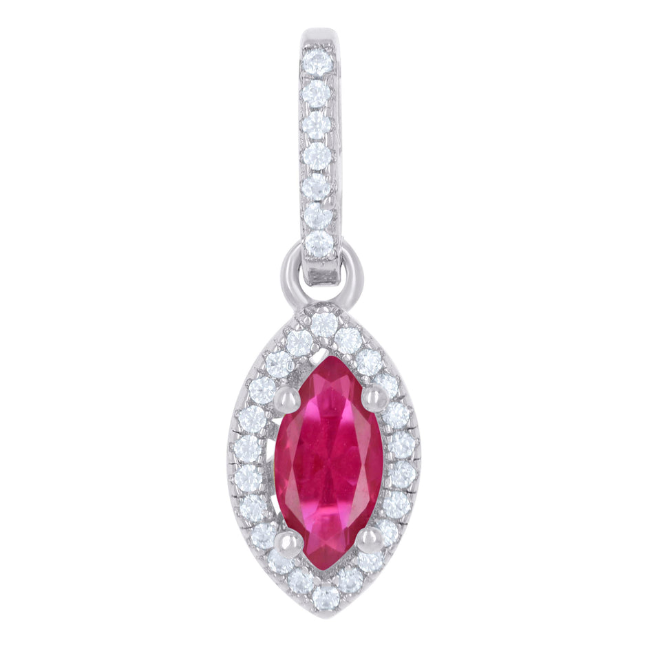 925 Sterling Silver Womens Red Cubic Zirconia Fashion Marquise Charm Pendant