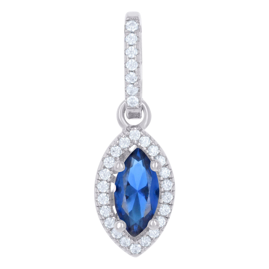 925 Sterling Silver Womens Royal Blue Cubic Zirconia Fashion Marquise Charm Pendant