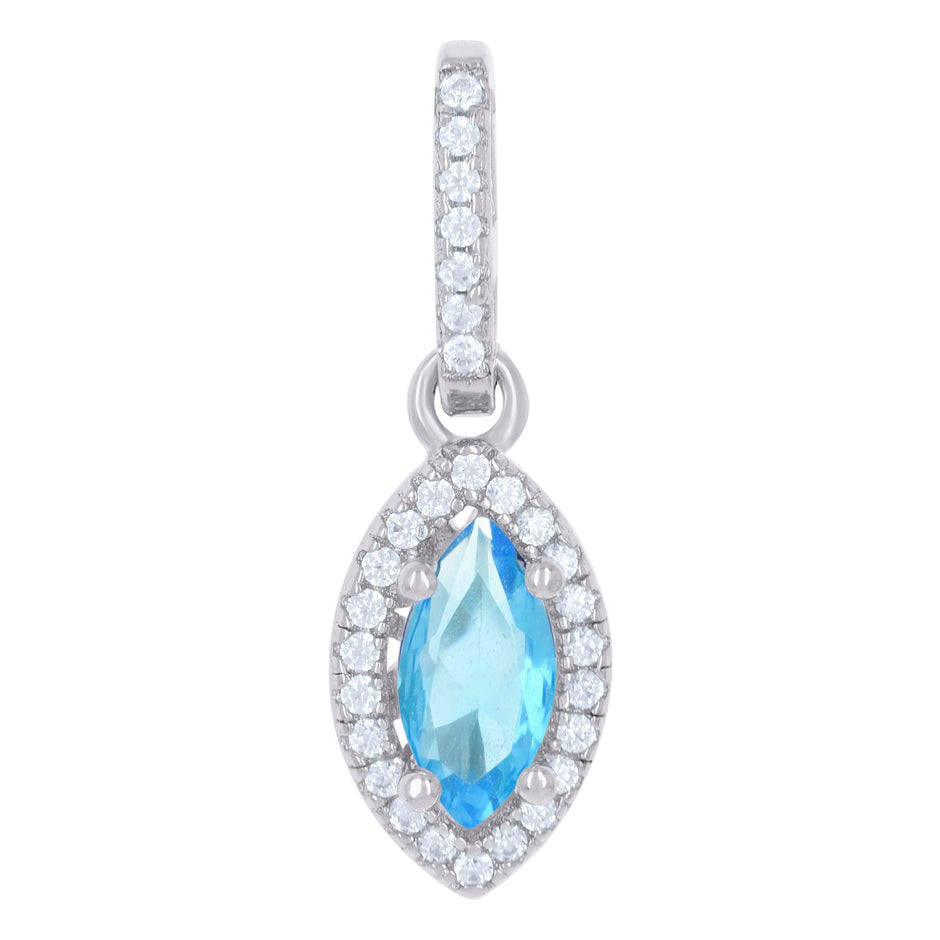 925 Sterling Silver Womens Aqua Cubic Zirconia Fashion Marquise Charm Pendant