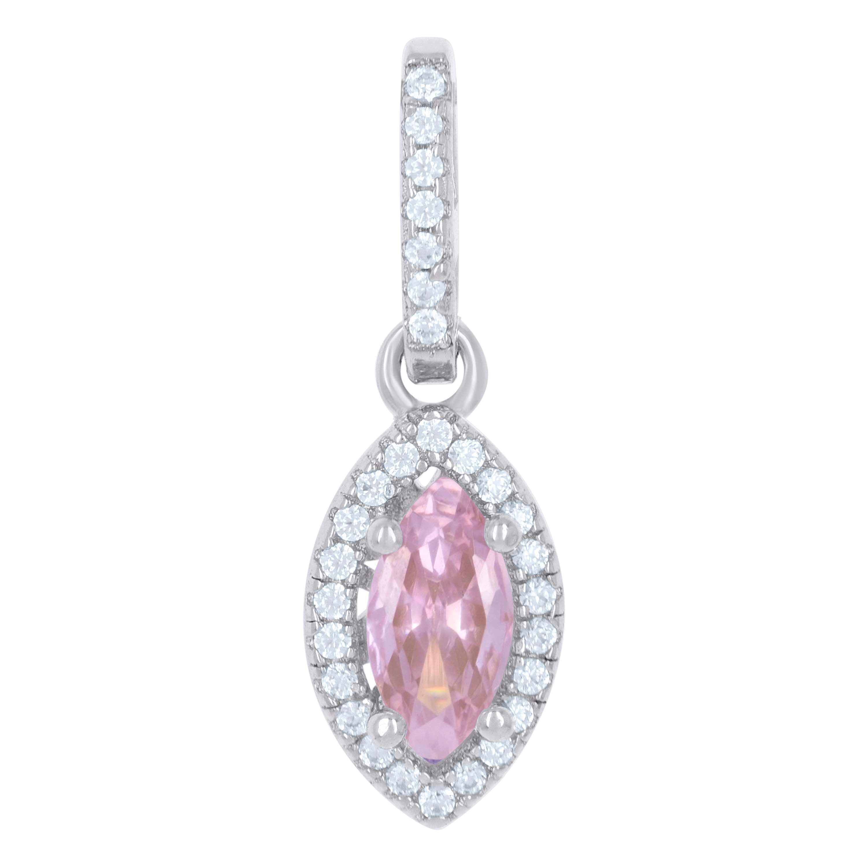 925 Sterling Silver Womens Pink Cubic Zirconia Fashion Marquise Charm Pendant