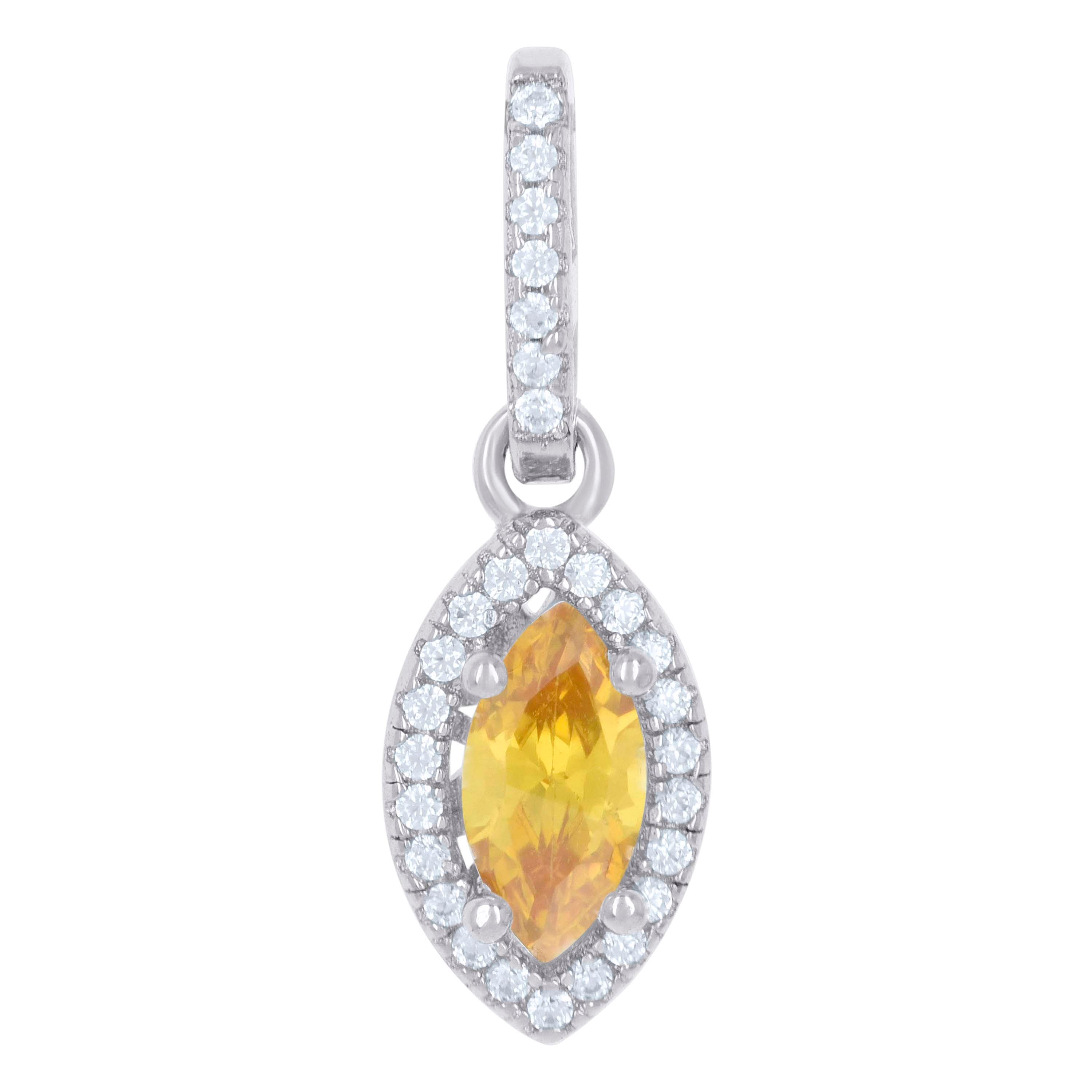925 Sterling Silver Womens Yellow Cubic Zirconia Fashion Marquise Charm Pendant