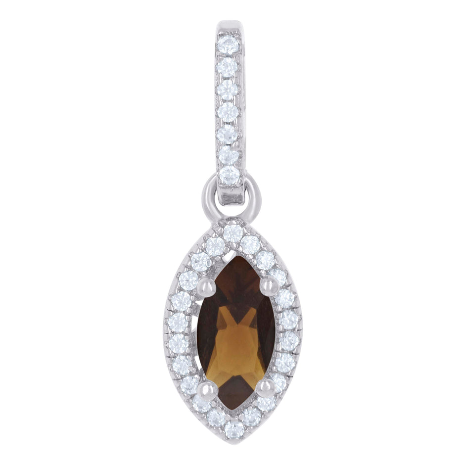 925 Sterling Silver Womens Brown Cubic Zirconia Fashion Marquise Charm Pendant
