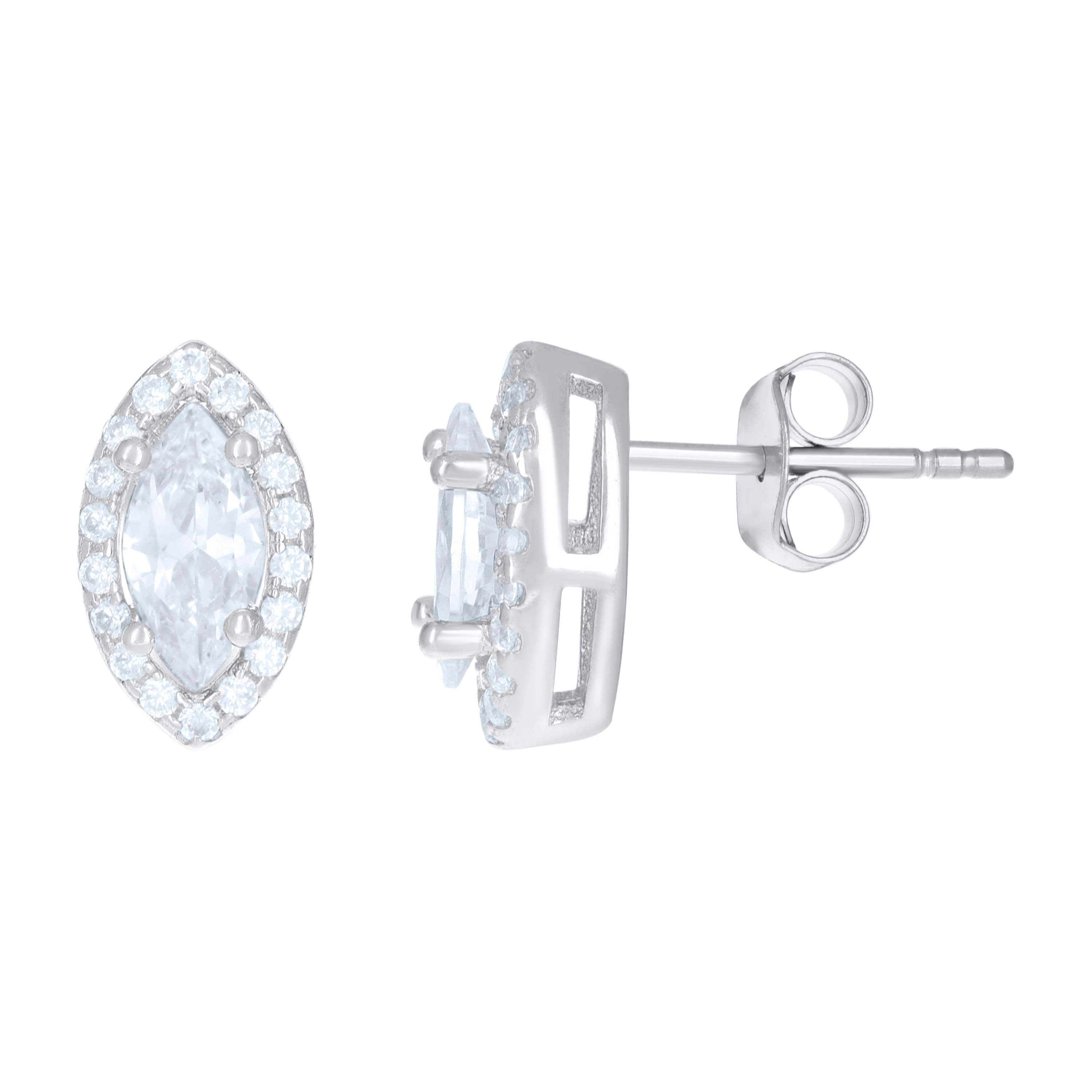 925 Sterling Silver Womens Cubic Zirconia Marquise Stud Earrings