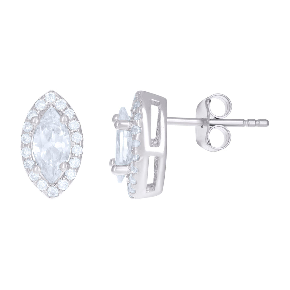 925 Sterling Silver Womens Cubic Zirconia Marquise Stud Earrings
