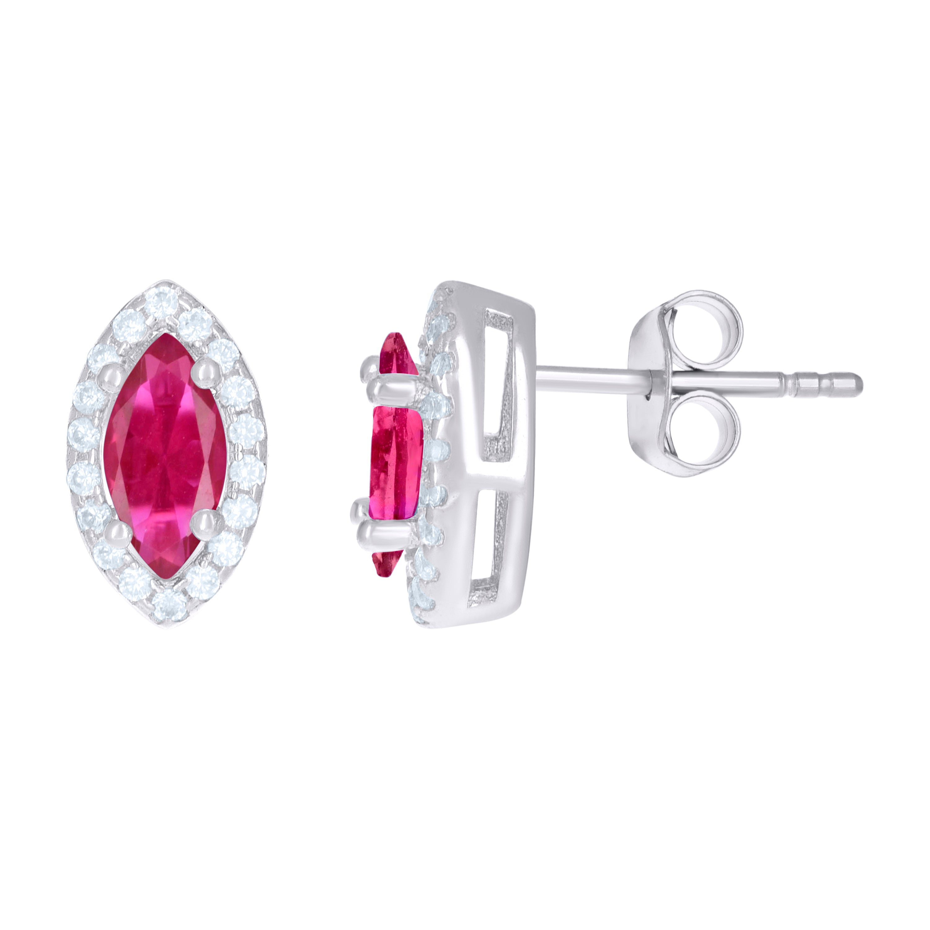925 Sterling Silver Womens Red Cubic Zirconia Marquise Stud Earrings