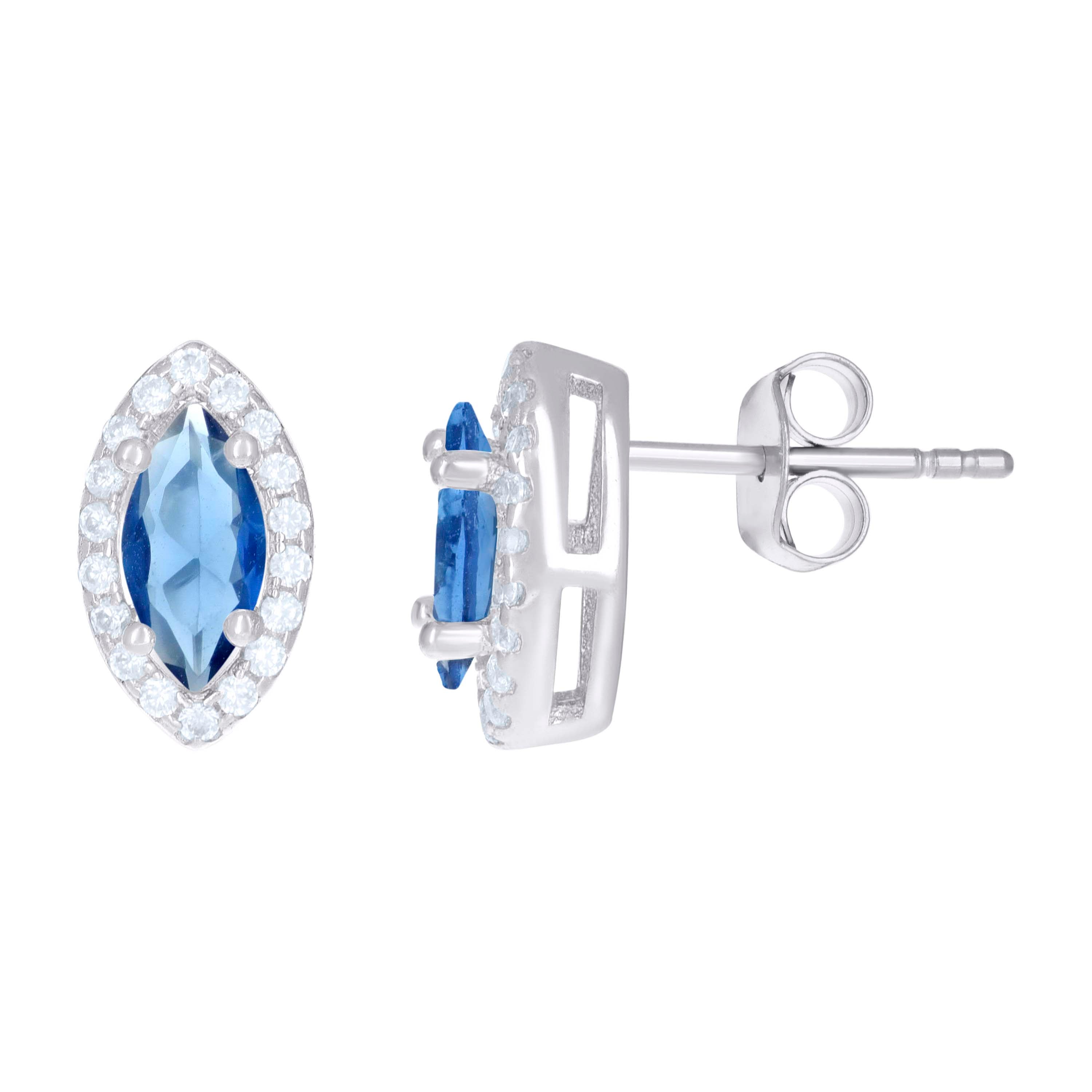 925 Sterling Silver Womens Royal Blue Cubic Zirconia Marquise Stud Earrings