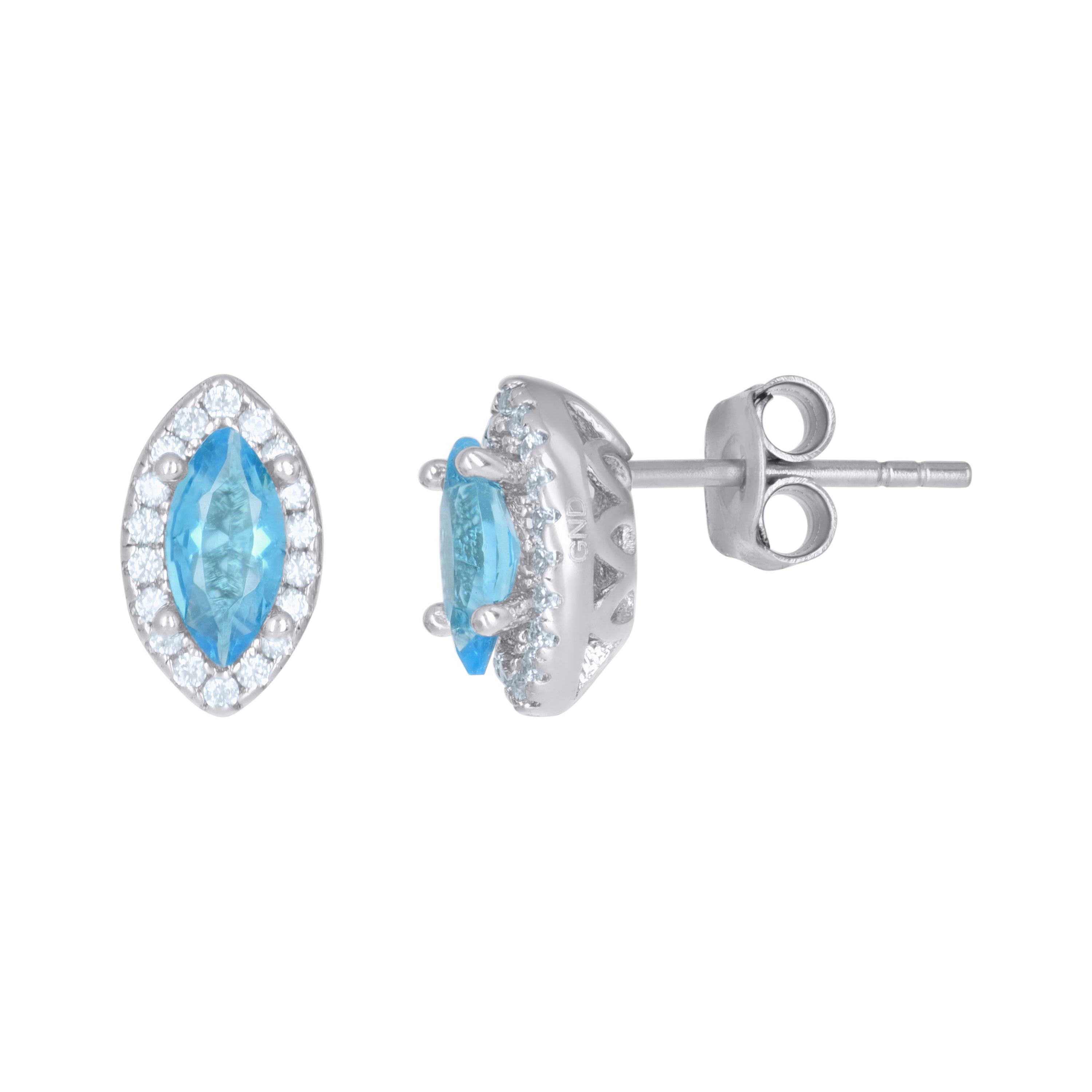 925 Sterling Silver Womens Aqua Cubic Zirconia Marquise Stud Earrings