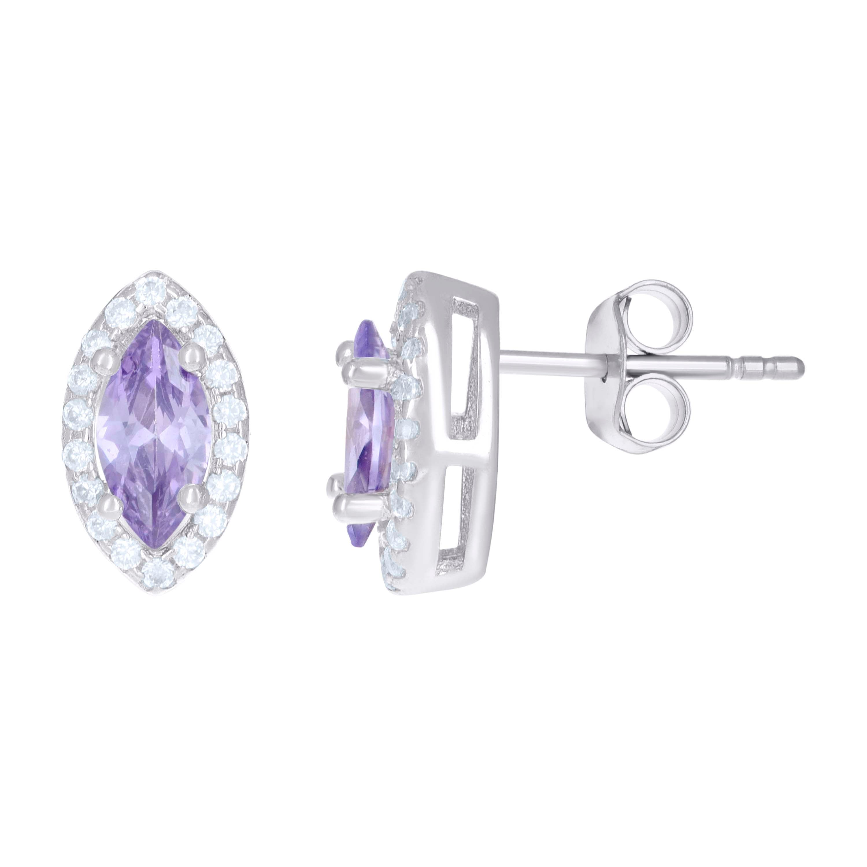 925 Sterling Silver Womens Purple Cubic Zirconia Marquise Stud Earrings