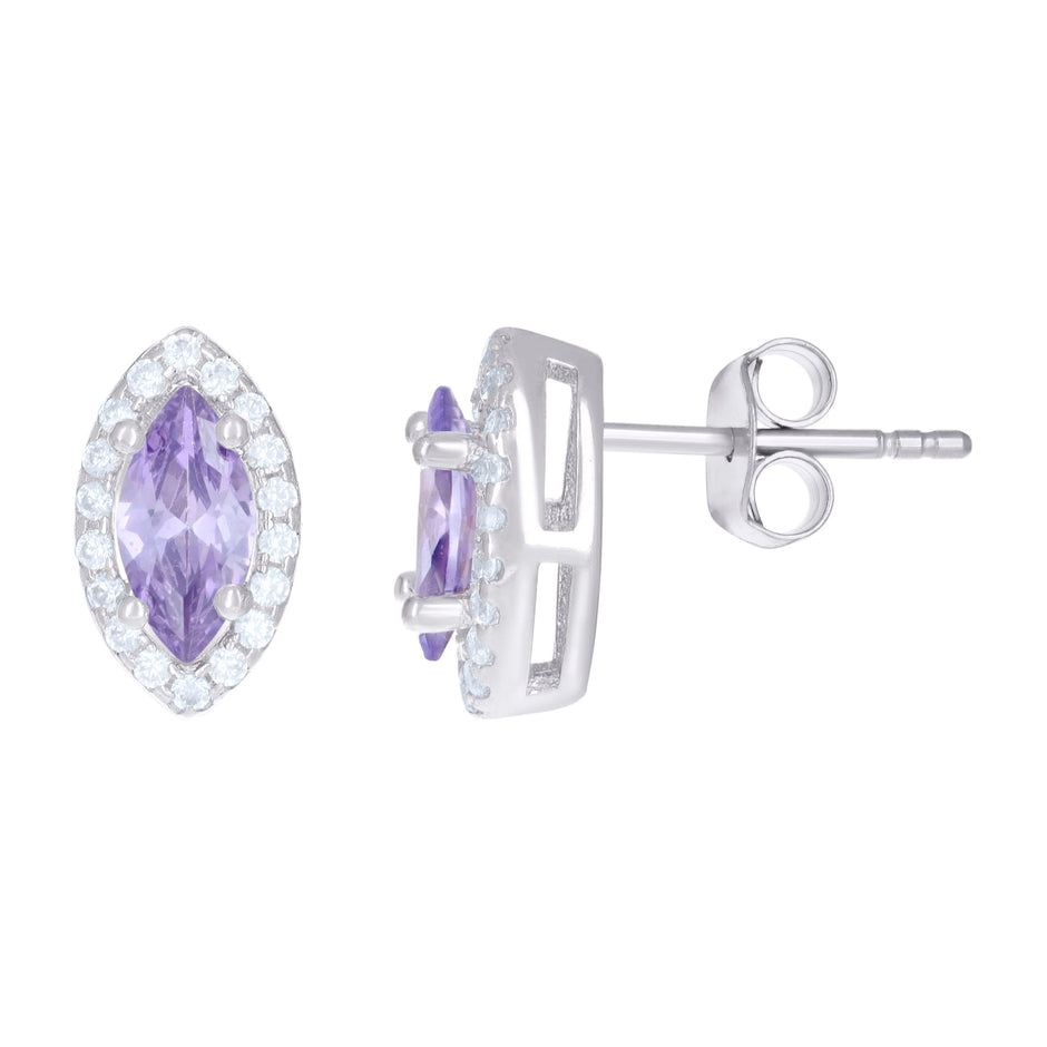 925 Sterling Silver Womens Purple Cubic Zirconia Marquise Stud Earrings