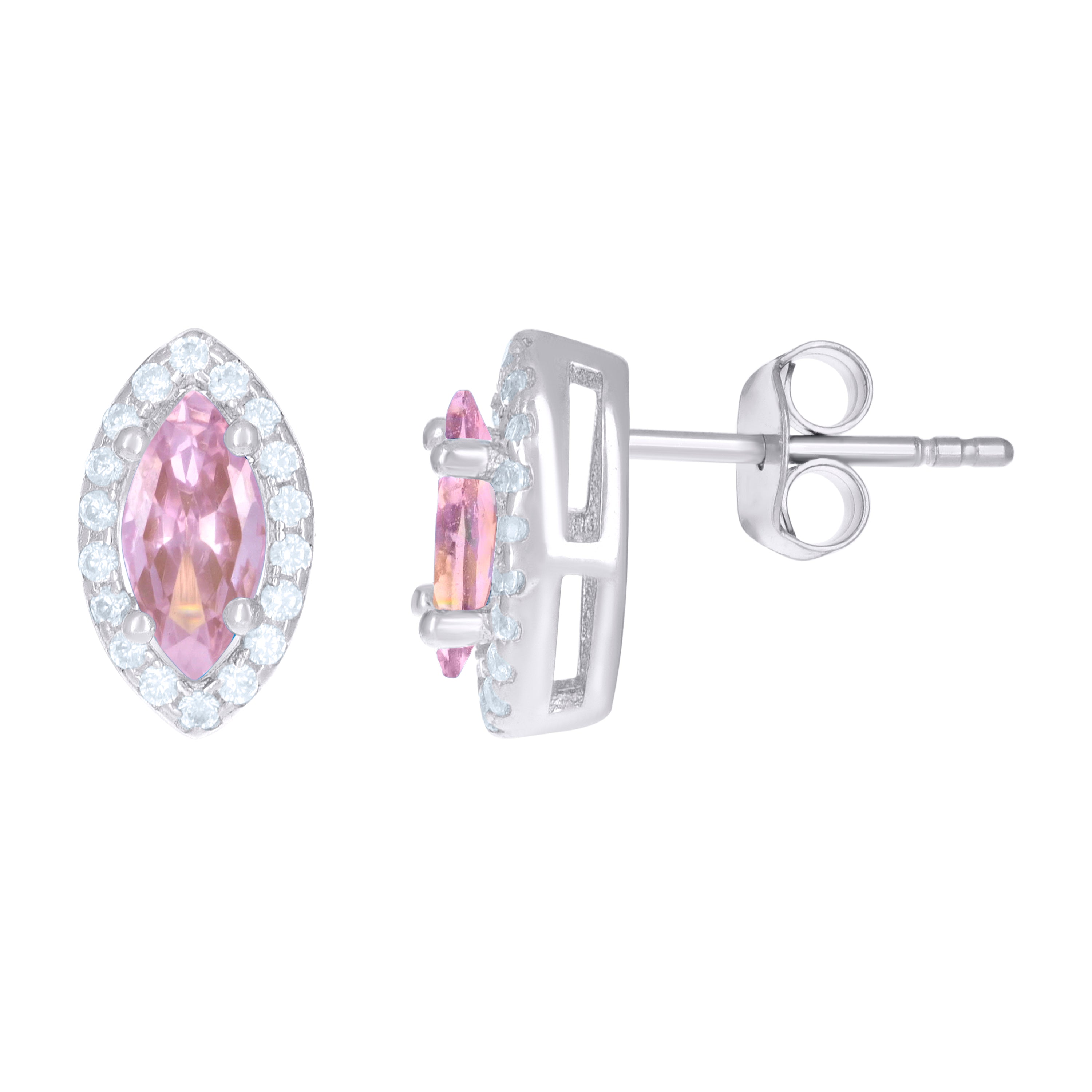 925 Sterling Silver Womens Pink Cubic Zirconia Marquise Stud Earrings