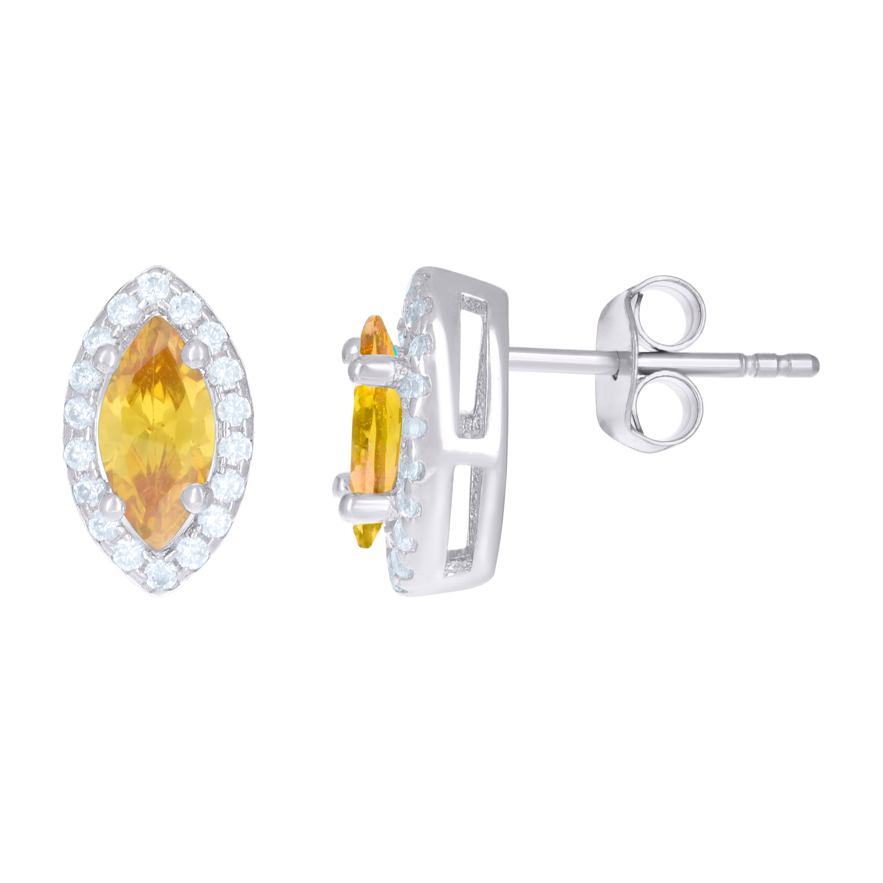 925 Sterling Silver Womens Yellow Cubic Zirconia Marquise Stud Earrings
