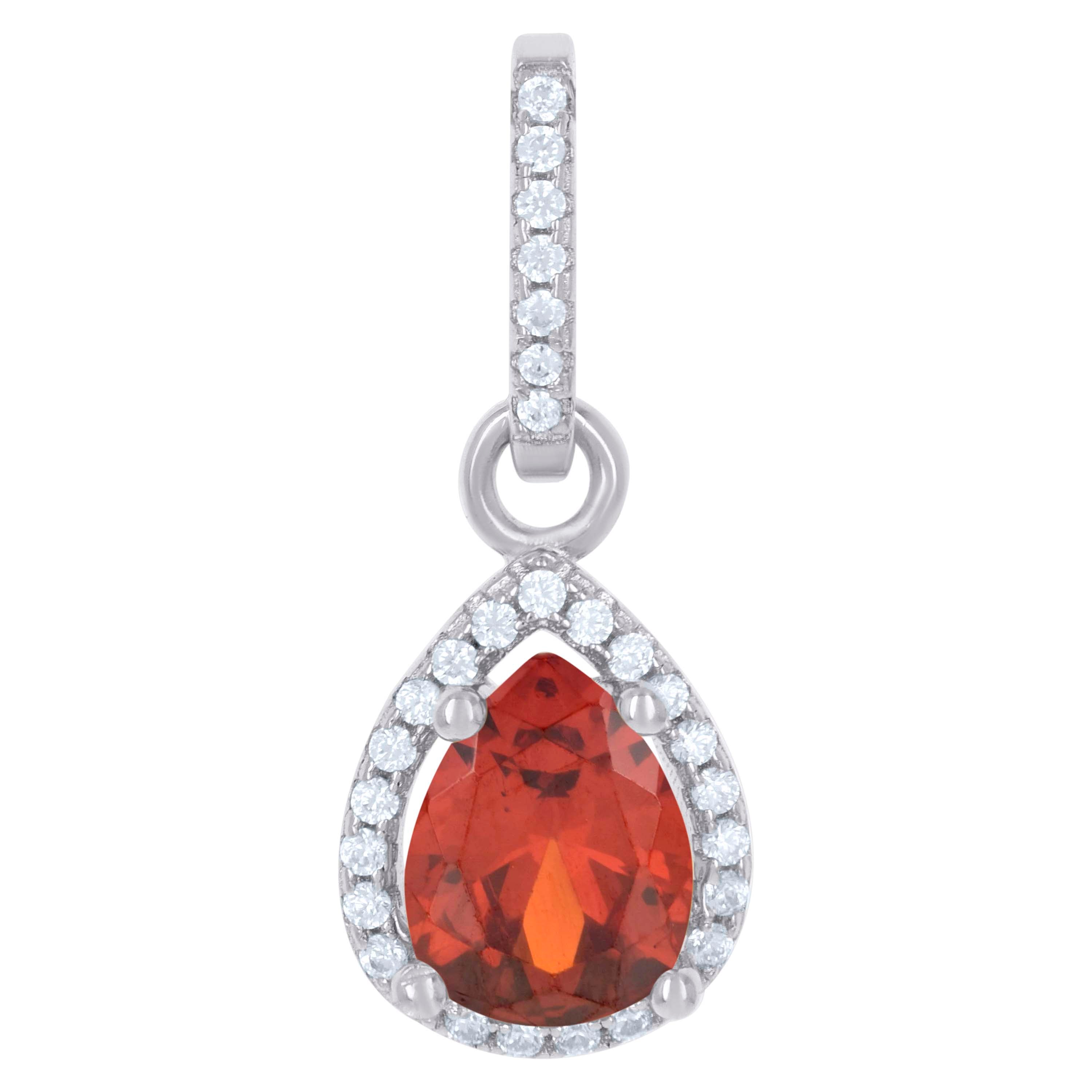 925 Sterling Silver Womens Red Cubic Zirconia Fashion Teardrop Charm Pendant