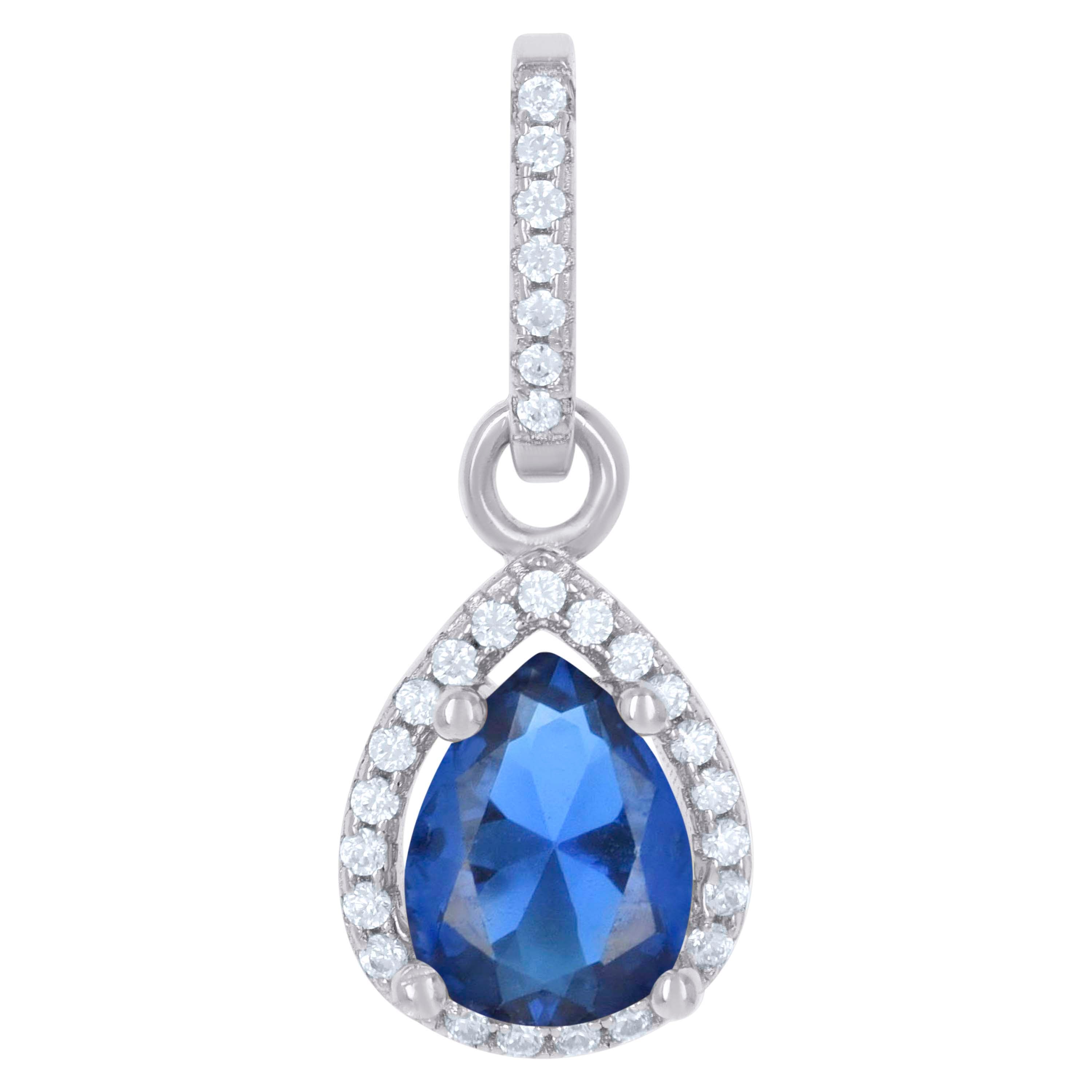 925 Sterling Silver Womens Royal Blue Cubic Zirconia Fashion Teardrop Charm Pendant