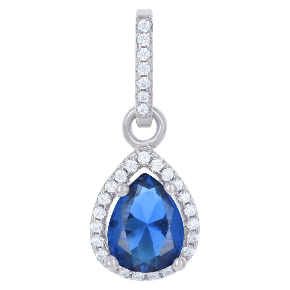 925 Sterling Silver Womens Royal Blue Cubic Zirconia Fashion Teardrop Charm Pendant